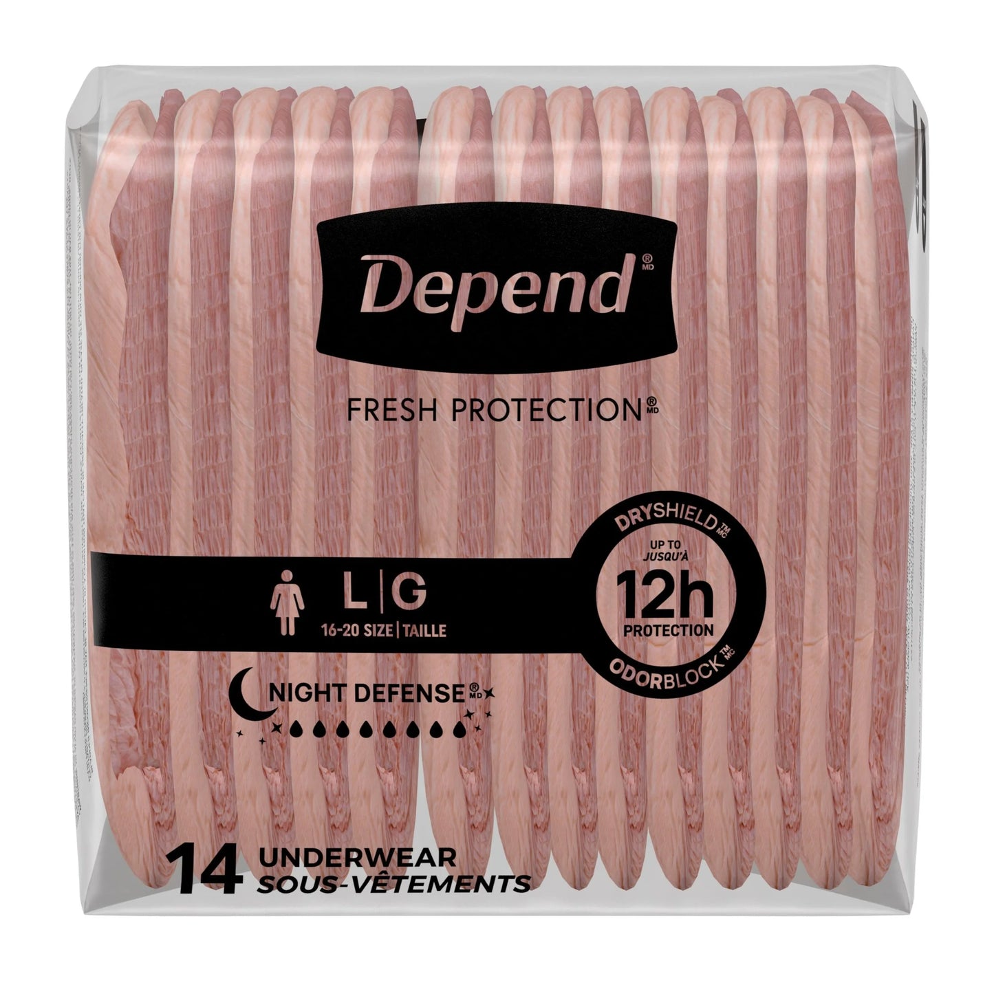 Night Defense Incontinence Underwear for Women, Adult Diapers, L, 56 Count