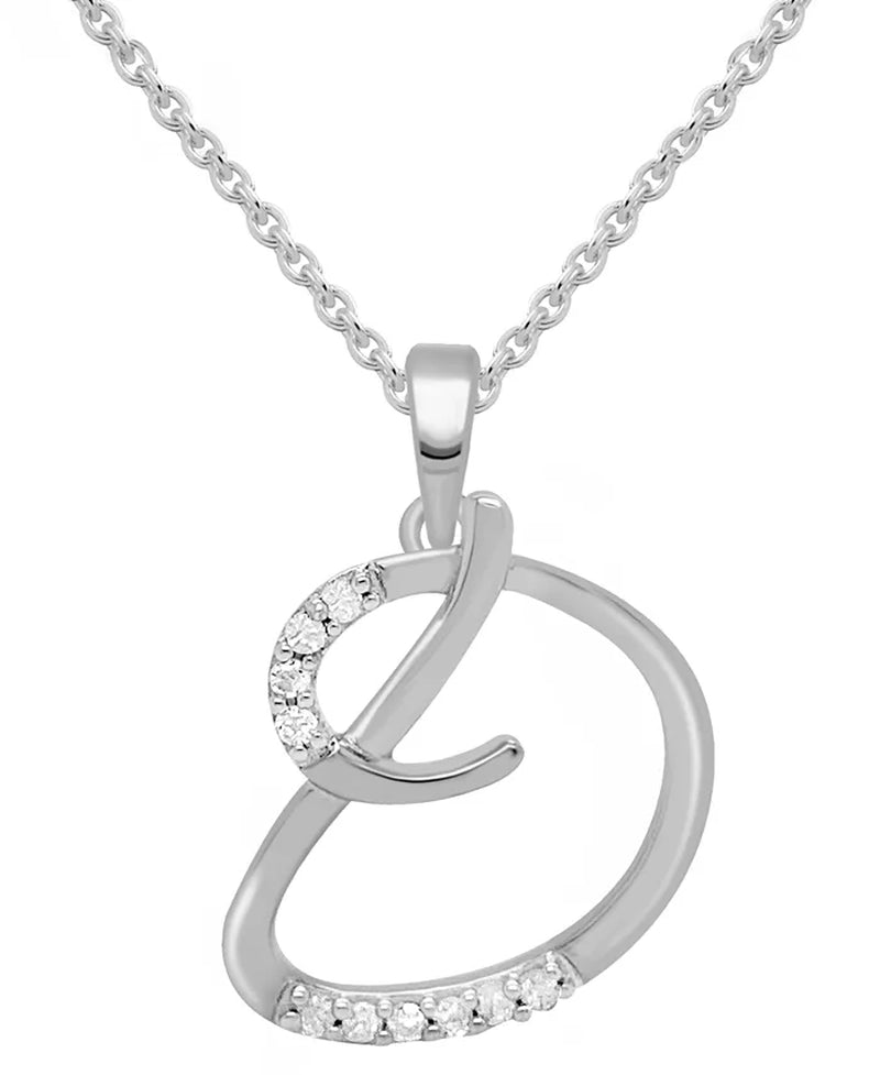 Diamond Fancy Initial 18" Pendant Necklace (1/10 Ct. T.W.) in Sterling Silver