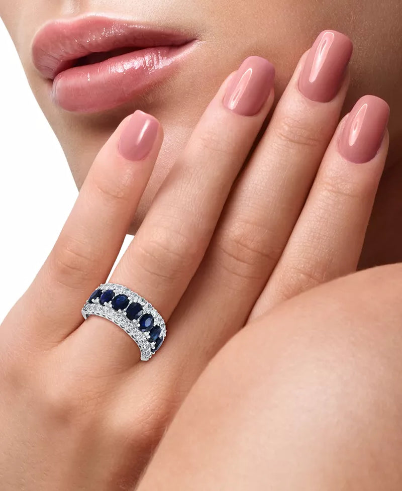 EFFYÂ® Blue & White Sapphire Ring (3-1/2 Ct. T.W.) & Diamond (1/20 Ct. T.W.) in 14K White Gold. (Also Available Emerald and Pink Sapphire)
