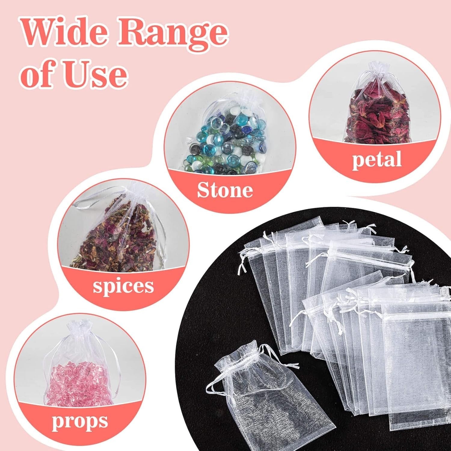 100 Pcs Organza Bags 5X7 Inch Jewelry Gift Pouch Drawstring