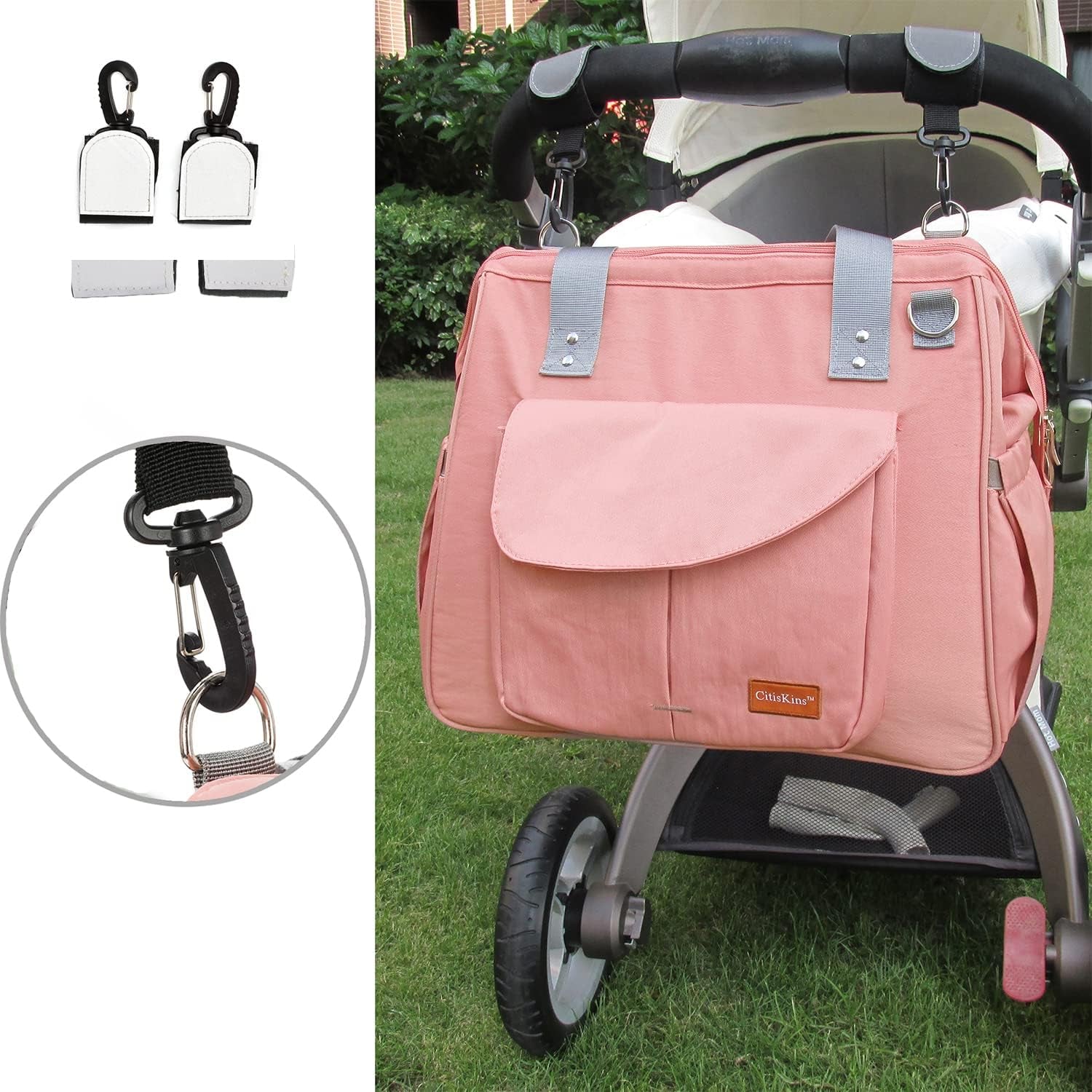 Diaper Bag Tote Mommy Bags Outdoor Handbags with Insulated Pockets, Changing Pad & Reflective Strips(Pink)