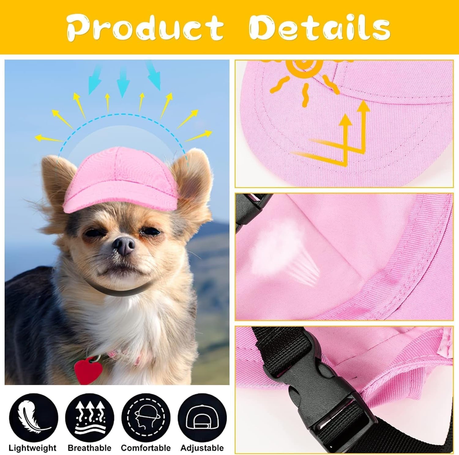 Dog Hat Summer Dog Baseball Cap Pet Puppy Visor Hats Sunbonnet Outfit with Ear Holes Doggy Cat Goggles for Small Medium Breed (Pink Hat, Medium)