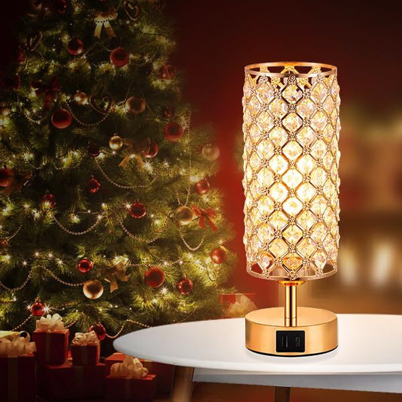Crystal Table Lamp Lamp for Bedroom with USB-C USB-A USB-C+A Ports Gold
