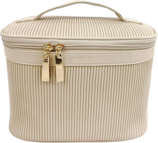 ORB Style Cosmetic Bag-Cb303Bg-Lines-Train Case-Beige