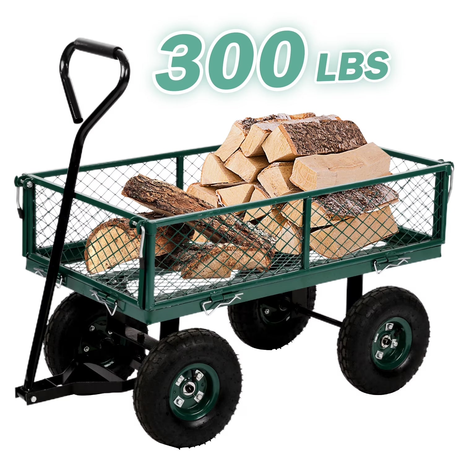 Garden Cart Garden Wagon Carts Heavy Duty Steel Garden Utility Carts with Removable Side and Wheels, Beach Lawn Dumping Yard Cart for Outdoor, Green