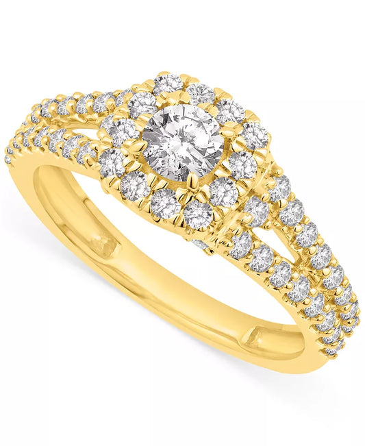 Diamond Halo Engagement Ring (1 Ct. T.W.) in 14K Yellow Gold