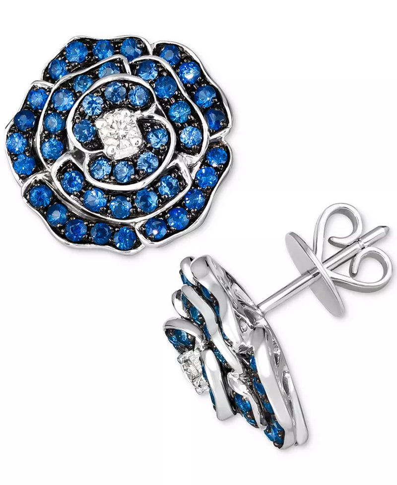 Denim Ombrã© (1-1/2 Ct. T.W.) & Nude Diamond (1/10 Ct. T.W.) Flower Stud Earrings in 14K White Gold