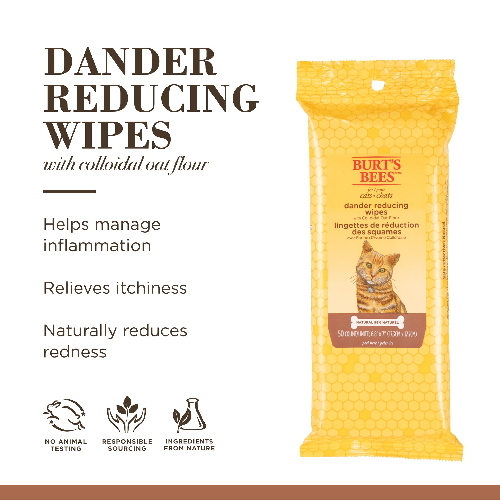 Dander Reducing Grooming Wipes for Cats, 50 Wipes
