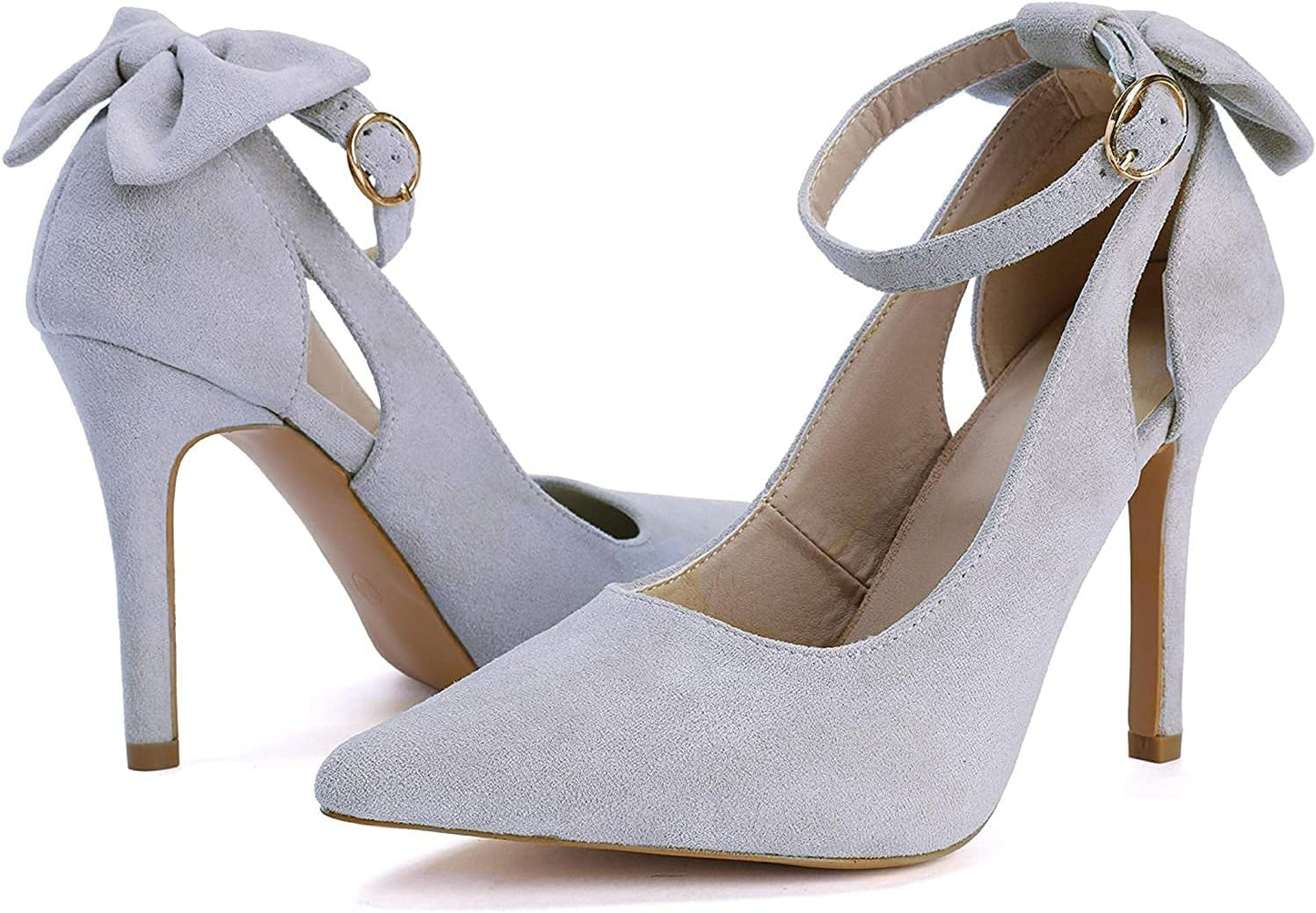 Women'S Pointed Toe High Heels Ankle Strap D'Orsay Pumps Shoes Bow Wedding Bowtie Back Dress Sandals