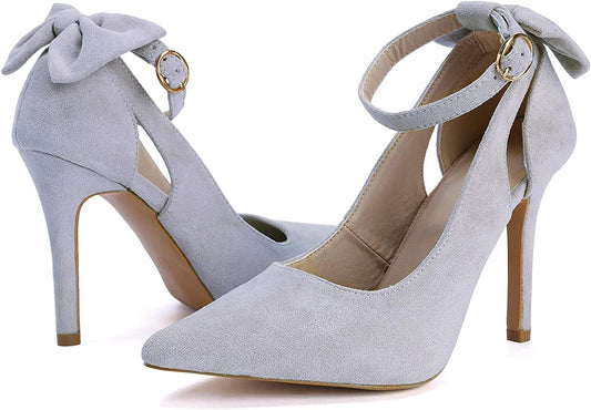 Women'S Pointed Toe High Heels Ankle Strap D'Orsay Pumps Shoes Bow Wedding Bowtie Back Dress Sandals