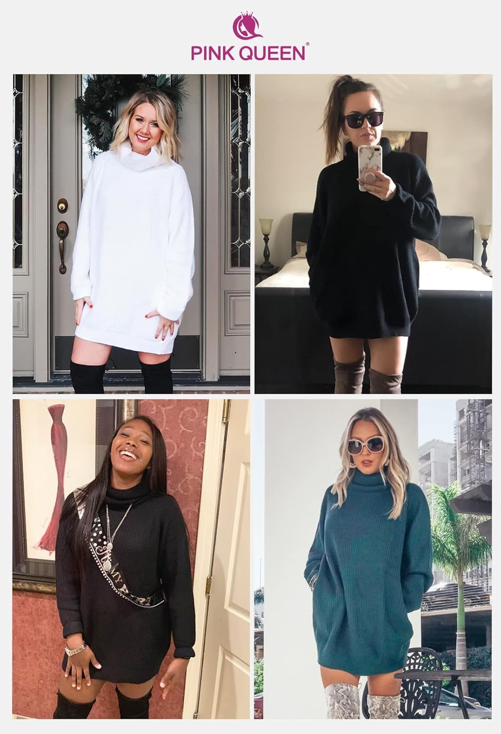 Women'S Loose Turtleneck Oversize Long Pullover Sweater Dress