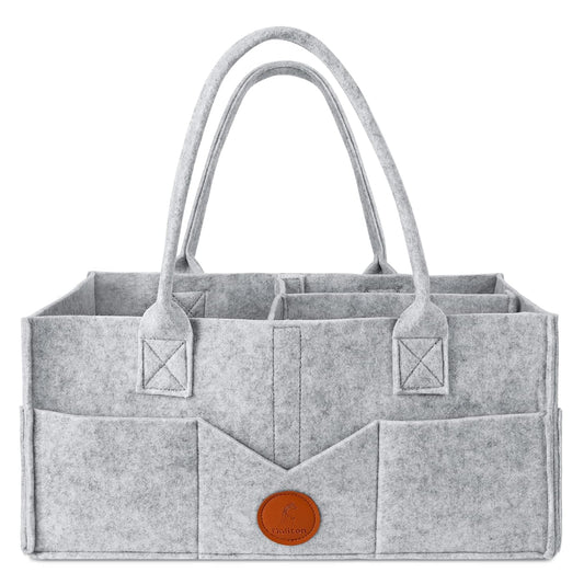 Diaper Caddy Organizer - Diaper Caddy for Baby Nursery Storage, Felt Diaper Organizer for Baby Stuff with Handle, 15" X 9" X 7" Portable Baby Basket Boy Girl Changing Table Organizer (Grey)