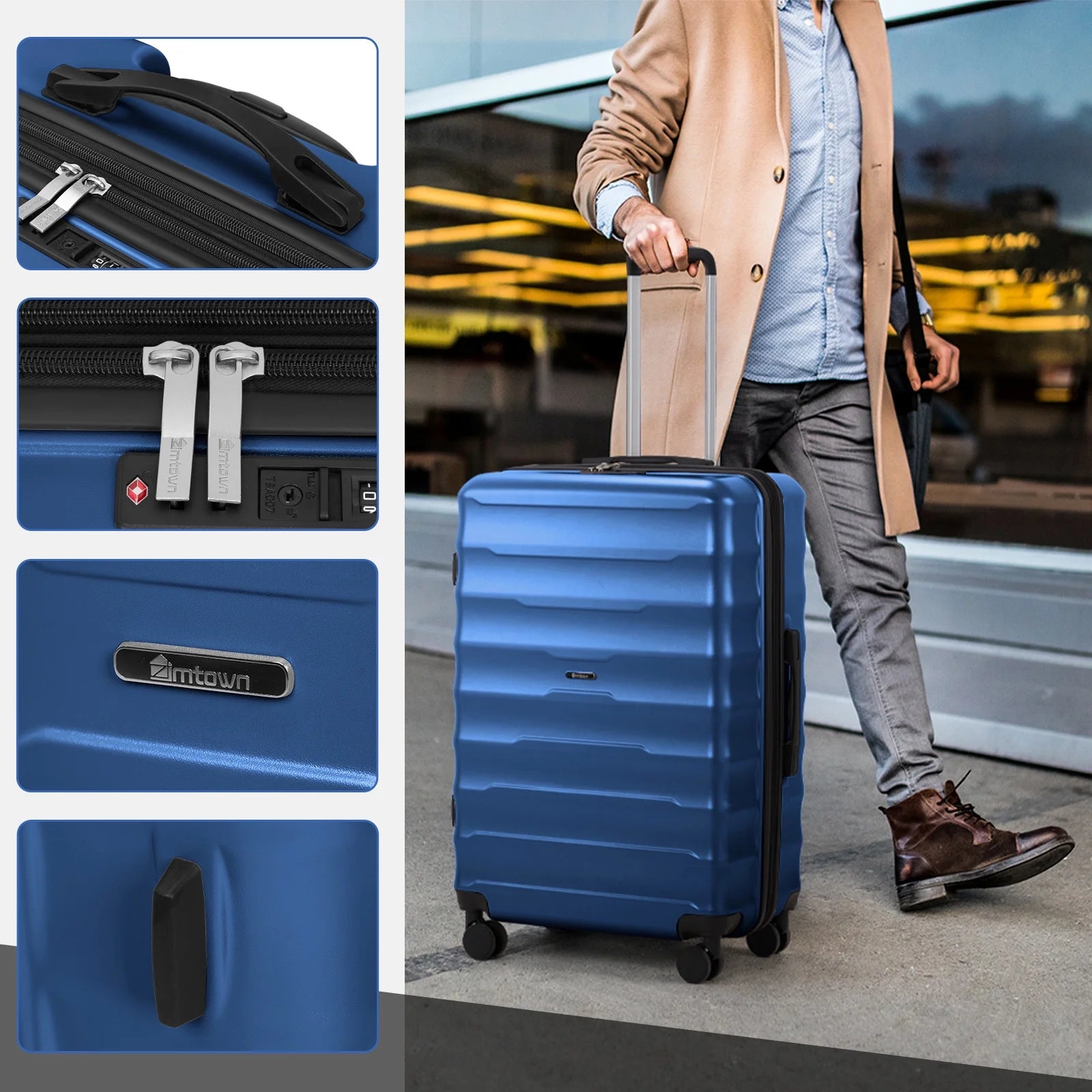 3 Piece Luggage Sets, ABS+PC Expandble Hardside Suitcase TSA Lock Lightweight Durable Spinner Luggage, Blue