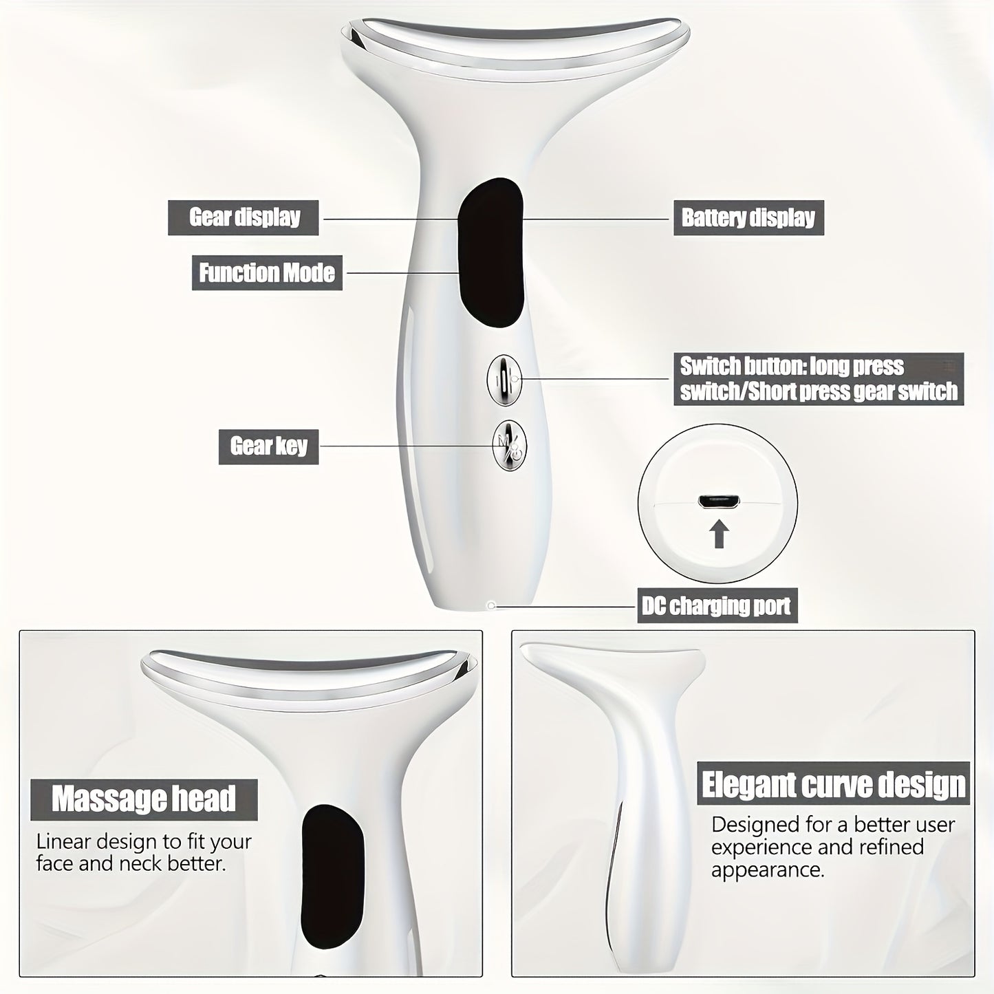 Rechargeable Facial & Neck Massager - USB Charging, Fragrance-Free Beauty Spa Device for Women and Girls - Perfect Gift for Birthdays & Valentine's Day