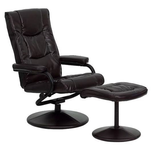 Brown Faux Leather Upholstered Swivel Recliner with Ottoman Set