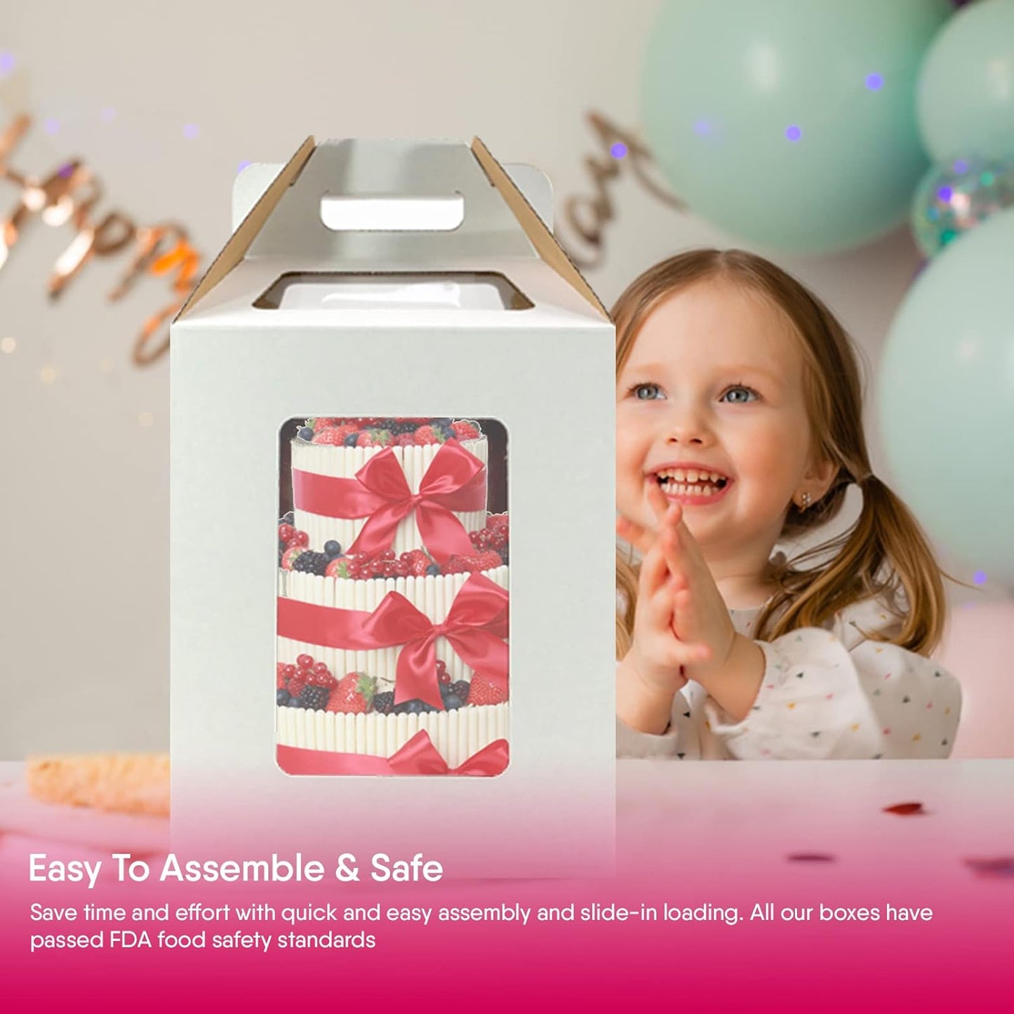 Tri-Handle Tall Cake Boxes with Windows, 3 PCS - 10 X 10 X 12 Inches + 3 - Cake Boards 12", Bakery Caddy Carrier Container with Handle Ideal for 12" Tiered Cakes
