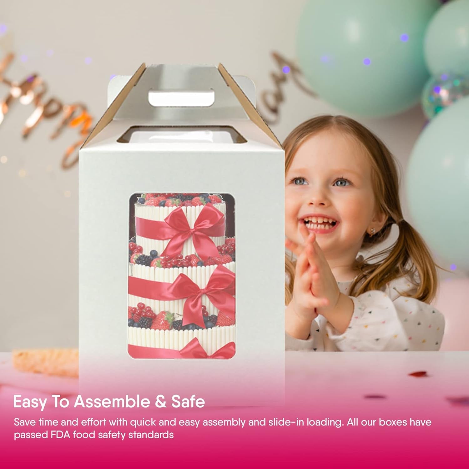 Tri-Handle Tall Cake Boxes with Windows, 3 PCS - 10 X 10 X 12 Inches + 3 - Cake Boards 12", Bakery Caddy Carrier Container with Handle Ideal for 12" Tiered Cakes