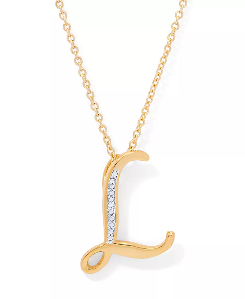 Diamond Accent Initial Pendant Necklace 18" in Gold Plate or Rose Gold Plate