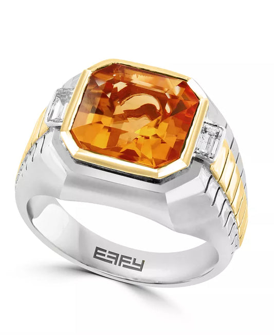 EFFYÂ® Men'S Citrine (5-1/10 Ct. T.W.) & White Topaz (1/10 Ct. T.W.) Ring in Sterling Silver & 14K Gold-Plated Sterling Silver