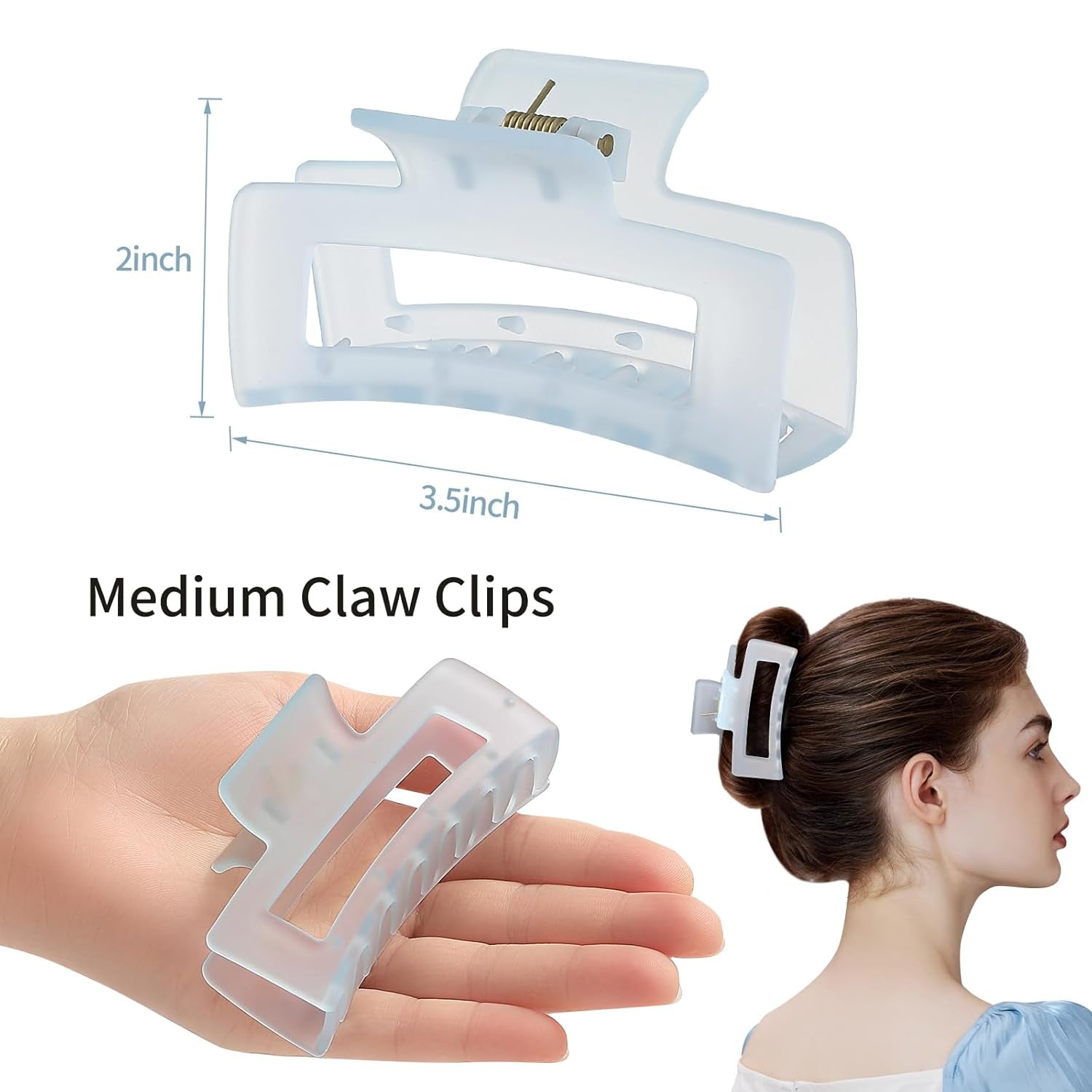 3.5 Inch Medium Hair Accessories - 6 Pack Square and Rectangle Banana Jaw Clips for Women and Girls - Ice Cream
