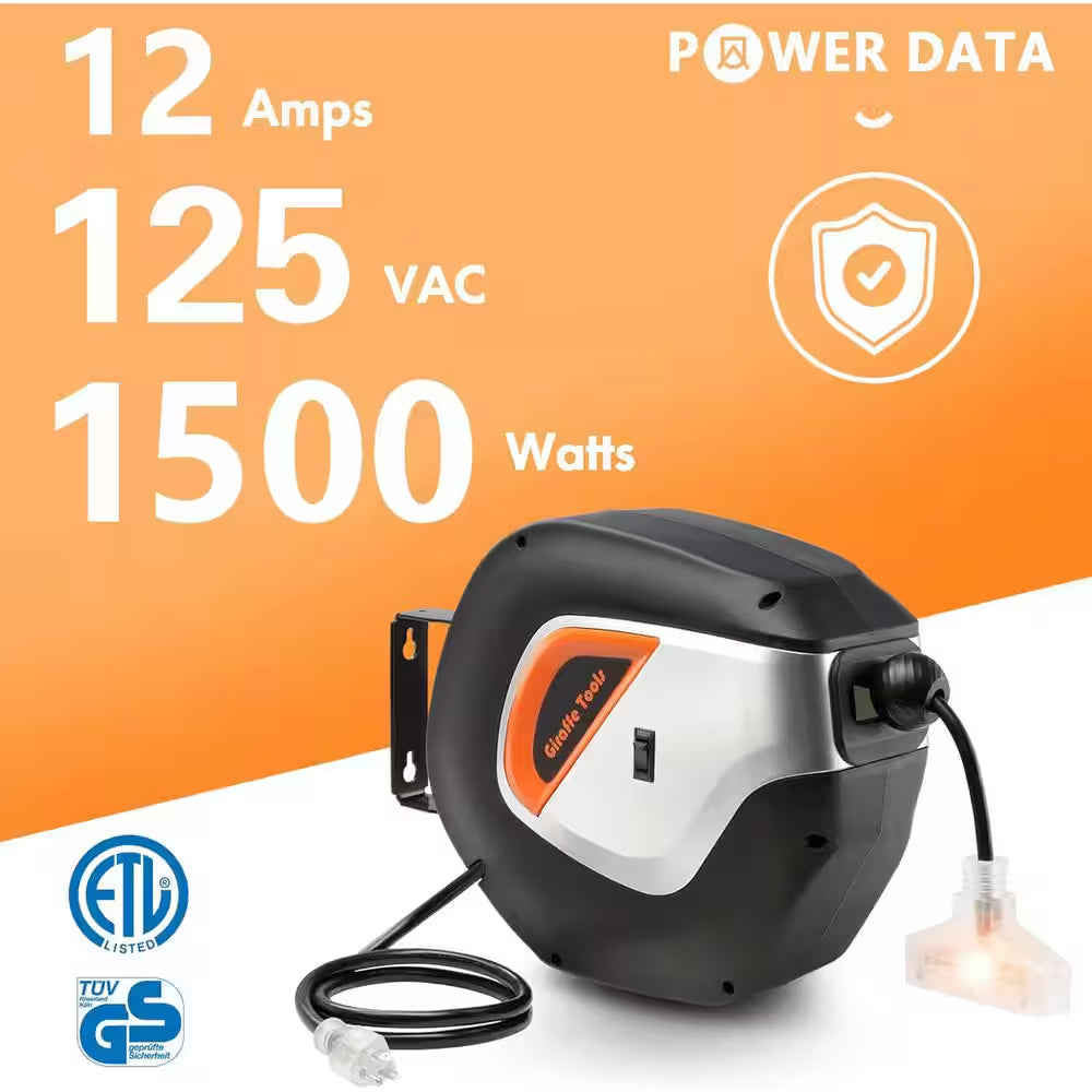 50 Ft. 3 Conductors 13 Amp Retractable Extension Cord Reel-14 AWG 5 Outlets