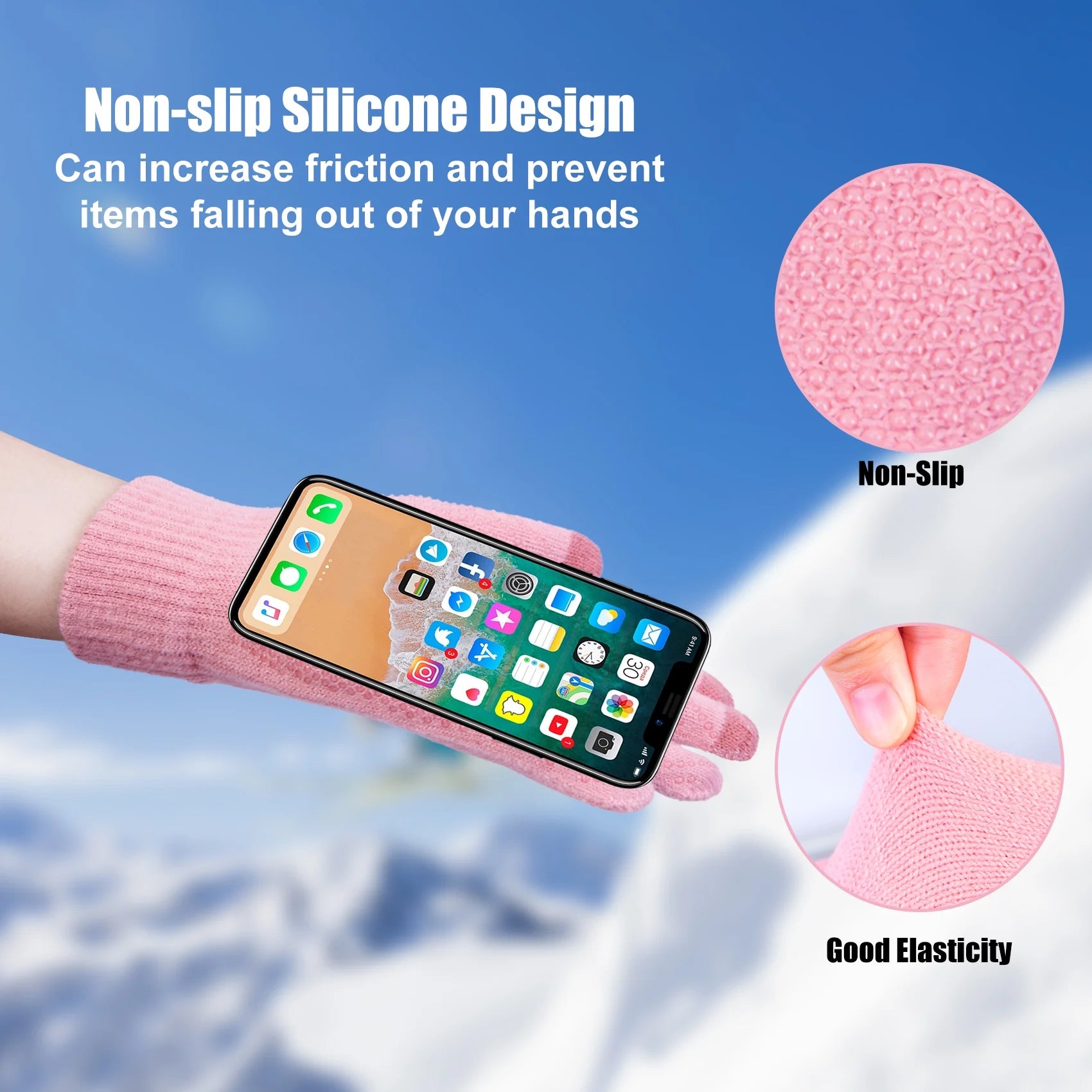 3 Pieces Women Winter Hat Gloves Scarf Set, Knit Beanie Neck Warmer Touch Screen Mittens Pink