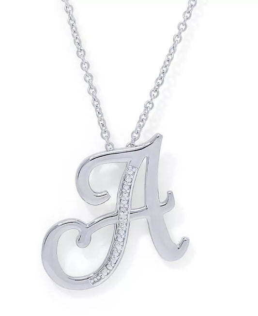 Diamond Accent Initial Pendant Necklace 18" in Silver Plate
