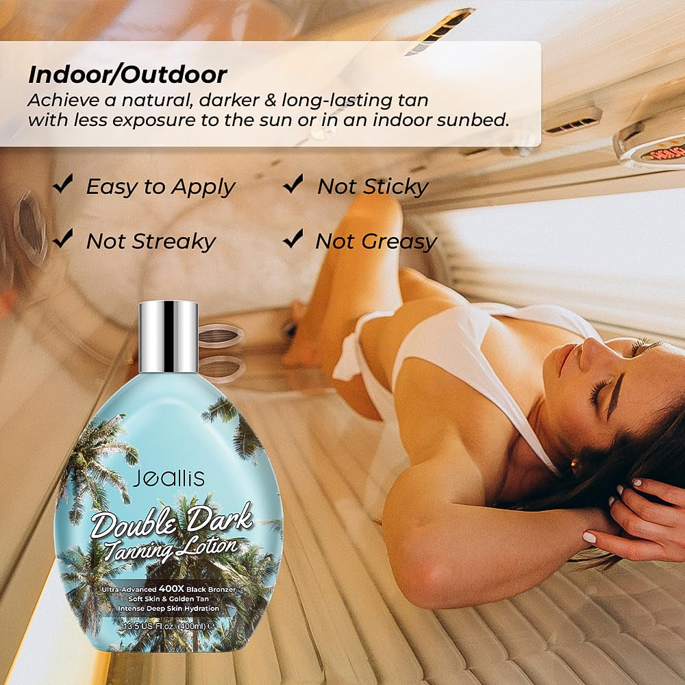 Double Dark Indoor Tanning Bed Lotion with Bronzer, Indoor Suntan Lotion Tanning Lotion for Tanning Bed with Tattoo Protecting Formula, Bronzer Tanning Lotion, 13.5Oz
