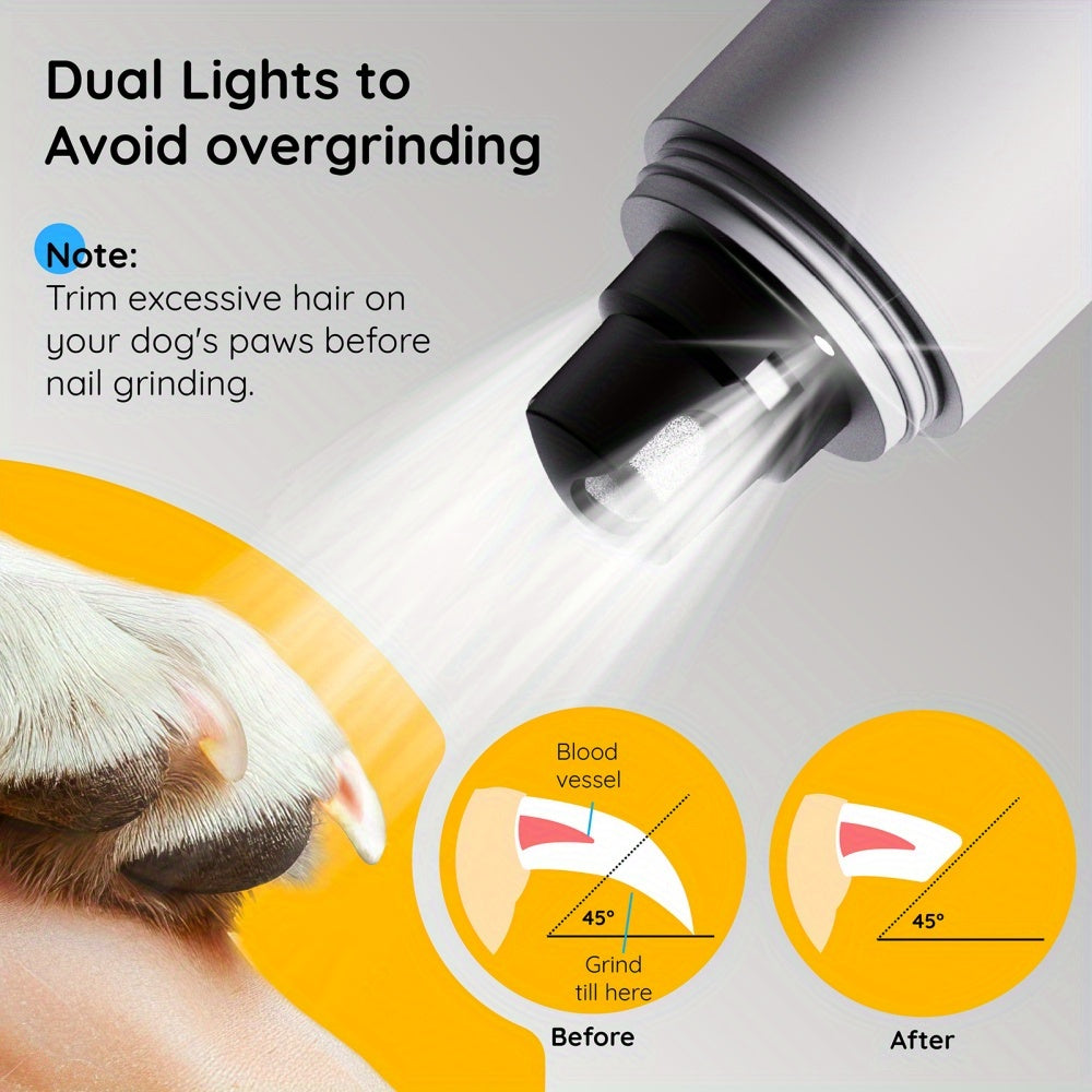 Nail Grinder for Dogs- Upgraded Dog Nail Trimmers Super Quiet, 2 Speeds, Rechargeable, 2 Grinding Wheels for Small Large Dogs& Cats