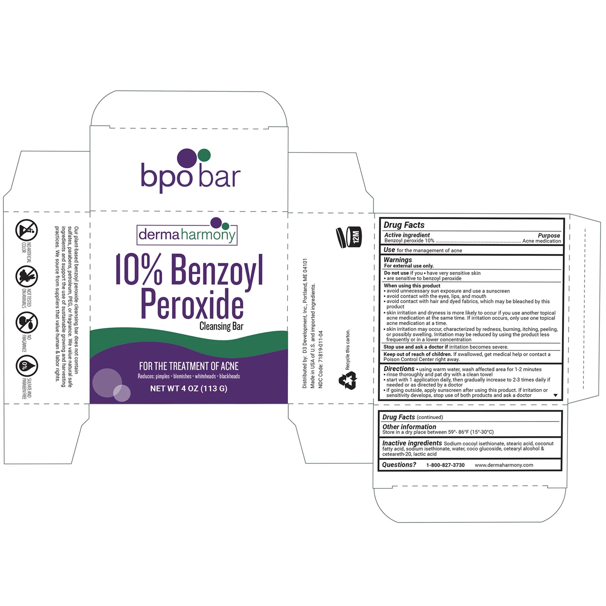 10% Benzoyl Peroxide Cleansing Bar (Non-Soap) - Unscented