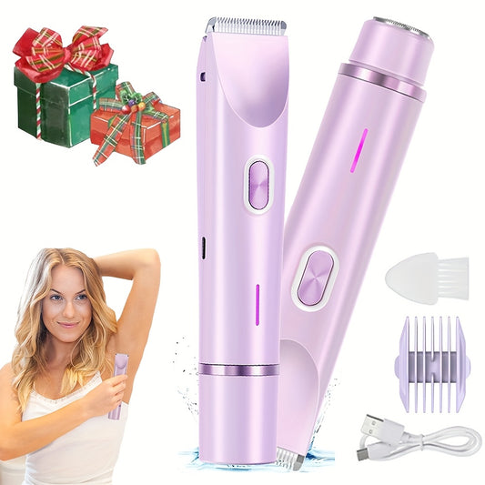 Dual-head Shaver, 2-In-1 Electric Razor For Women, Bikini Trimmer With Limit, Gentle & Clean Hair Trimmer, Women'S Shave Comb, For Face & Arms & Thighs & Body, Purple, Mother'S Day Gift