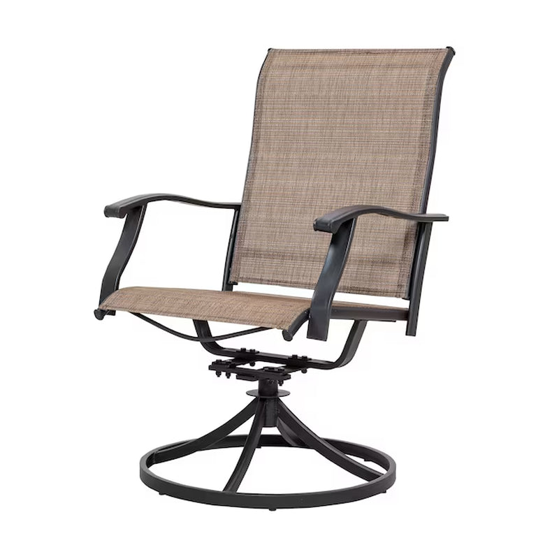 Outdoor 2-Piece Swivel Chair Set Set of 2 Black Iron Frame Swivel Dining Chair with Brown Solid Seat