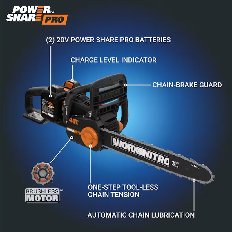 Nitro Power Share Brushless 40-Volt 16-In Battery 4 Ah Chainsaw Battery Included Charger Included