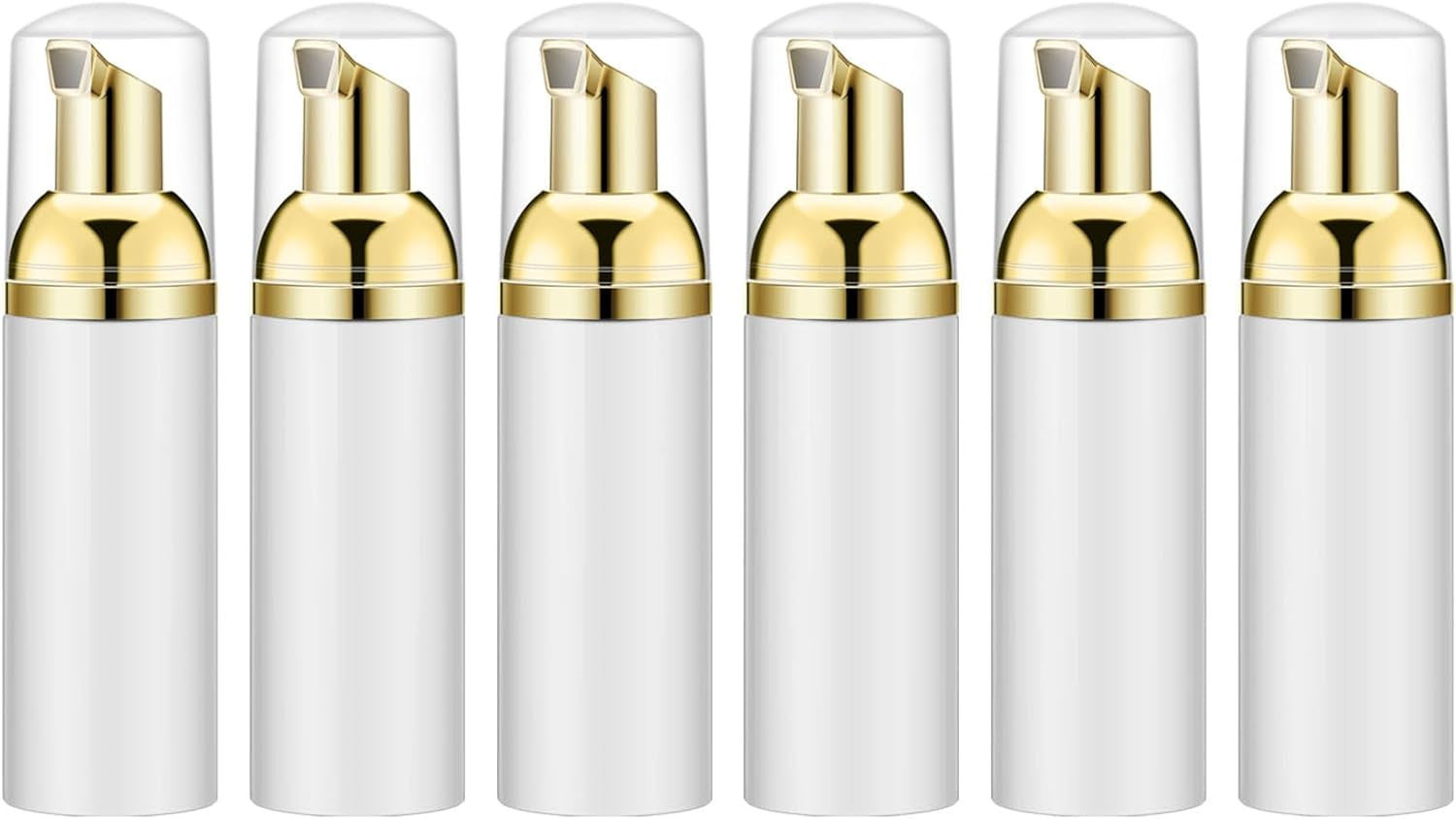 2 Oz Empty White Foam Pump Bottle, Foamer Soap Dispenser for Lash Shampoo, Hand Soap, Foaming Cleaner(Gold Pump, 6 PCS)