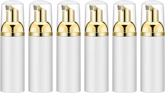 2 Oz Empty White Foam Pump Bottle, Foamer Soap Dispenser for Lash Shampoo, Hand Soap, Foaming Cleaner(Gold Pump, 6 PCS)