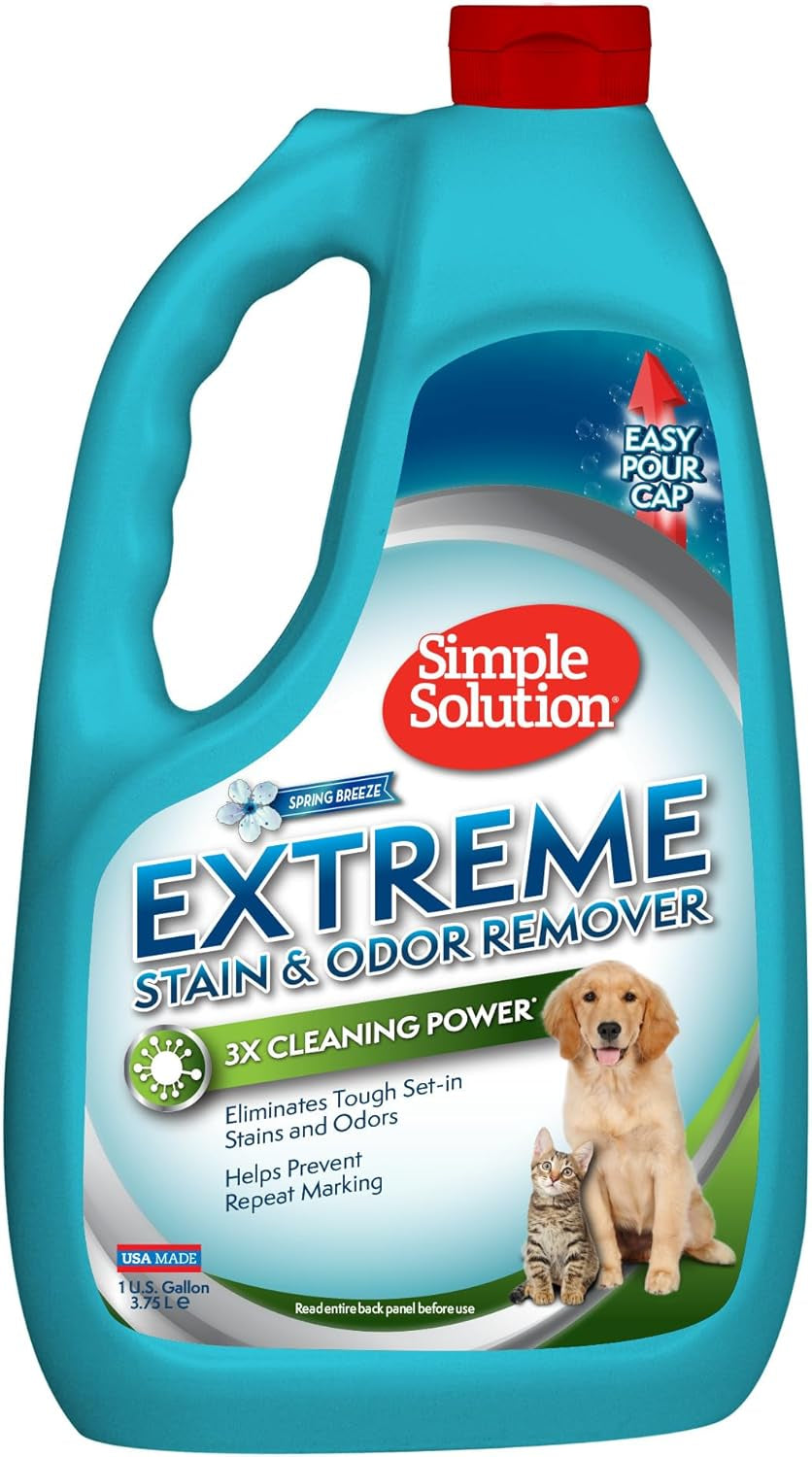 Extreme Pet Stain and Odor Eliminator Spray for Dogs and Cats, Enzymatic Cleaner with 3X Pro-Bacteria Cleaning Power, Strong Urine Pee & Poop Stain Remover, Spring Breeze, 1 Gal