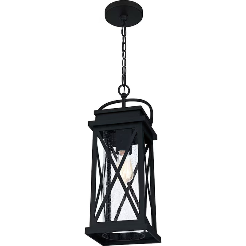 Saint Elias 1 -Light Matte Black Traditional Seeded Glass Lantern Medium Outdoor Hanging Pendant Light