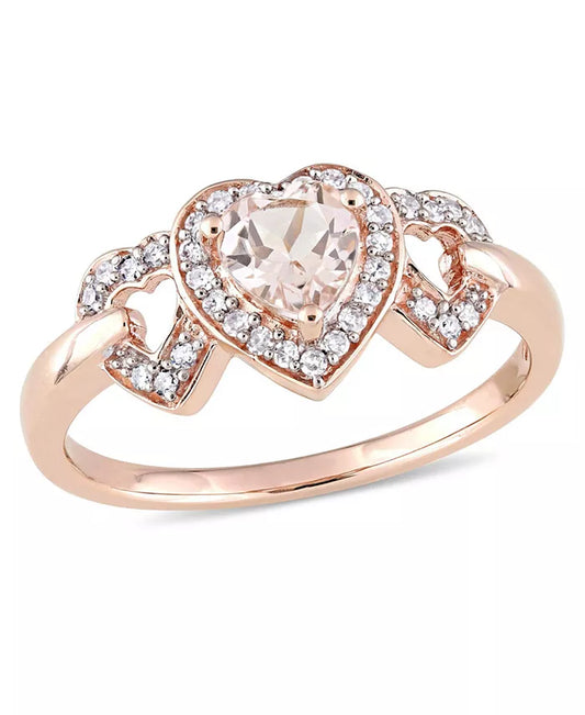 Morganite and Diamond Linked Heart Ring
