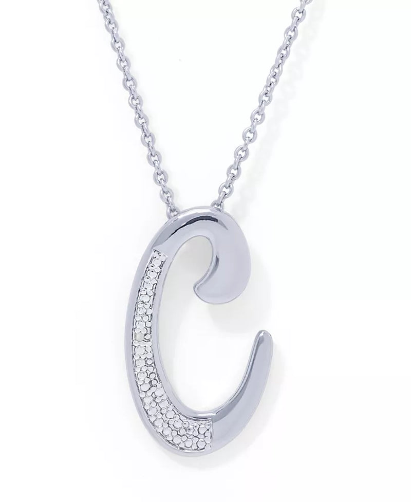 Diamond Accent Initial Pendant Necklace 18" in Silver Plate