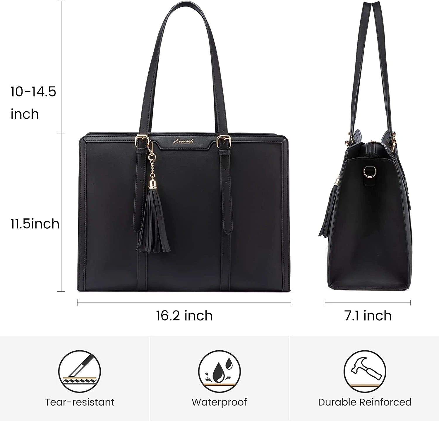 Laptop Tote Bag for Women,Pu Leather Laptop Purses,Large Capacity Laptop Bag Computer Bag with Clutch Purse for Business,Work,Study,Office,Travel-Black