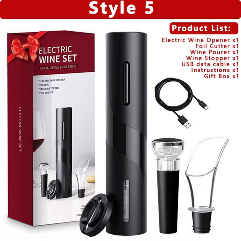 Electric Wine Opener Set Automatic Wine Bottle Opener Rechargeable Wine Corkscrew Kitchen Tools Opener with Gift Box