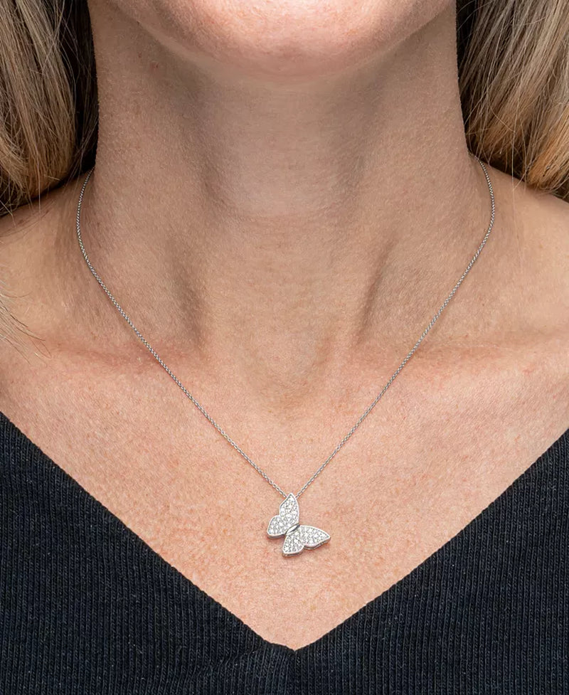 Diamond Butterfly 18" Pendant Necklace (1/10 Ct. T.W.) in Sterling Silver, Created for