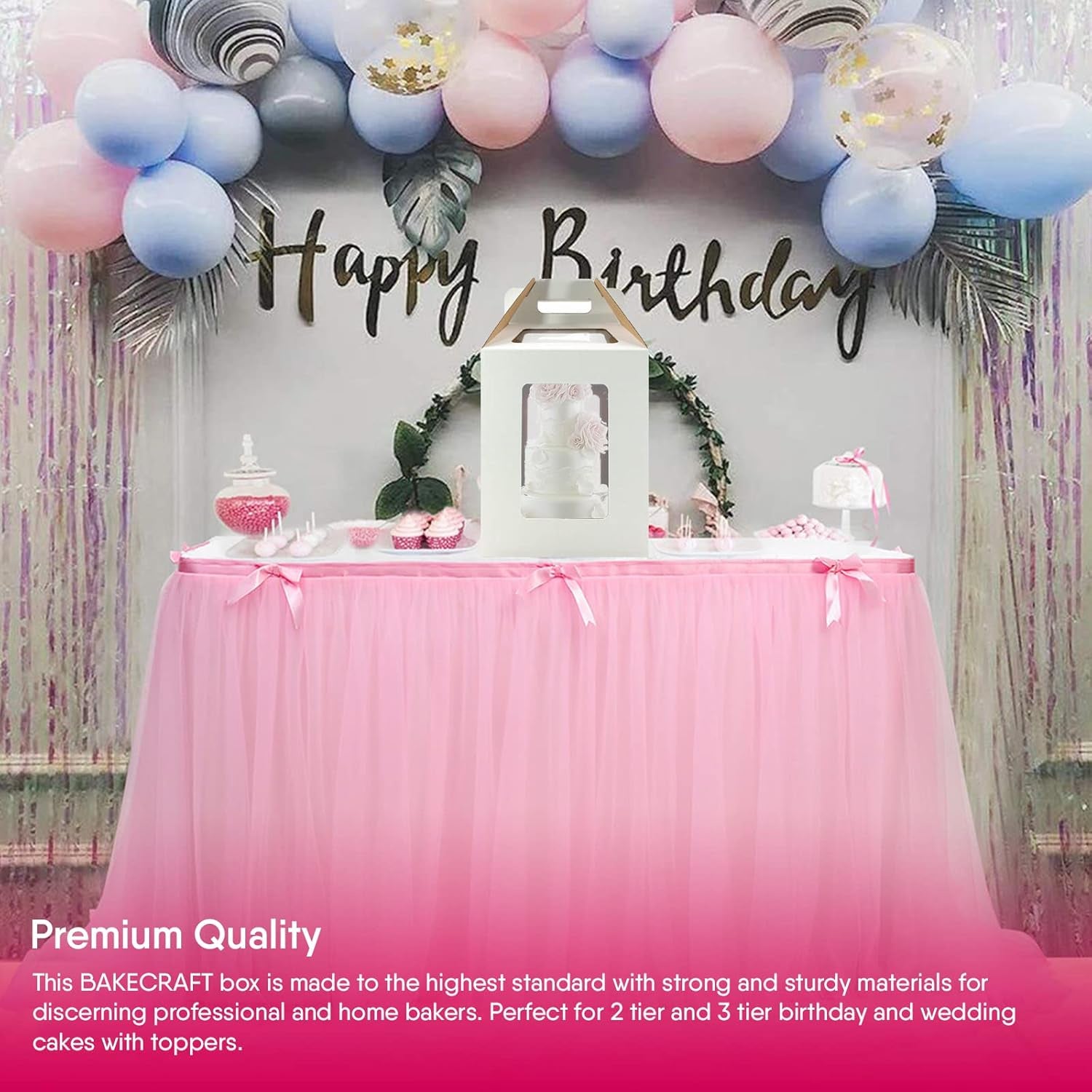 Tri-Handle Tall Cake Boxes with Windows, 3 PCS - 10 X 10 X 12 Inches + 3 - Cake Boards 12", Bakery Caddy Carrier Container with Handle Ideal for 12" Tiered Cakes
