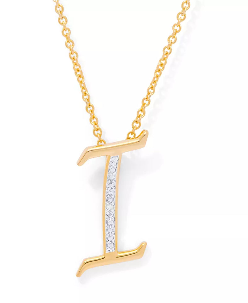 Diamond Accent Initial Pendant Necklace 18" in Gold Plate or Rose Gold Plate