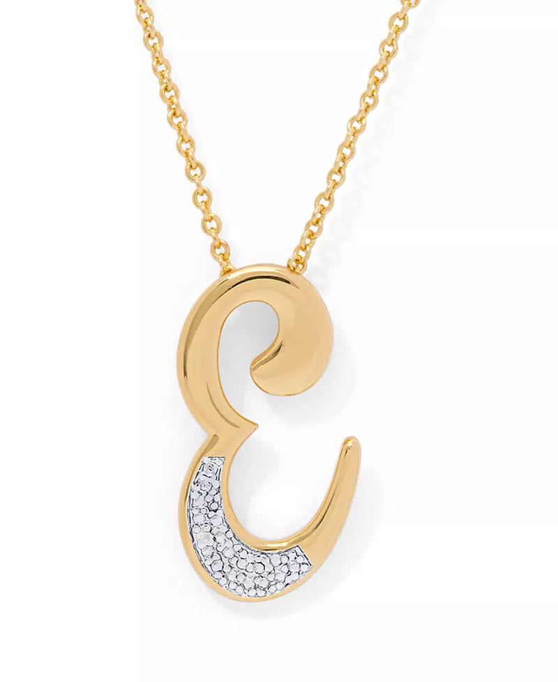 Diamond Accent Initial Pendant Necklace 18" in Gold Plate or Rose Gold Plate