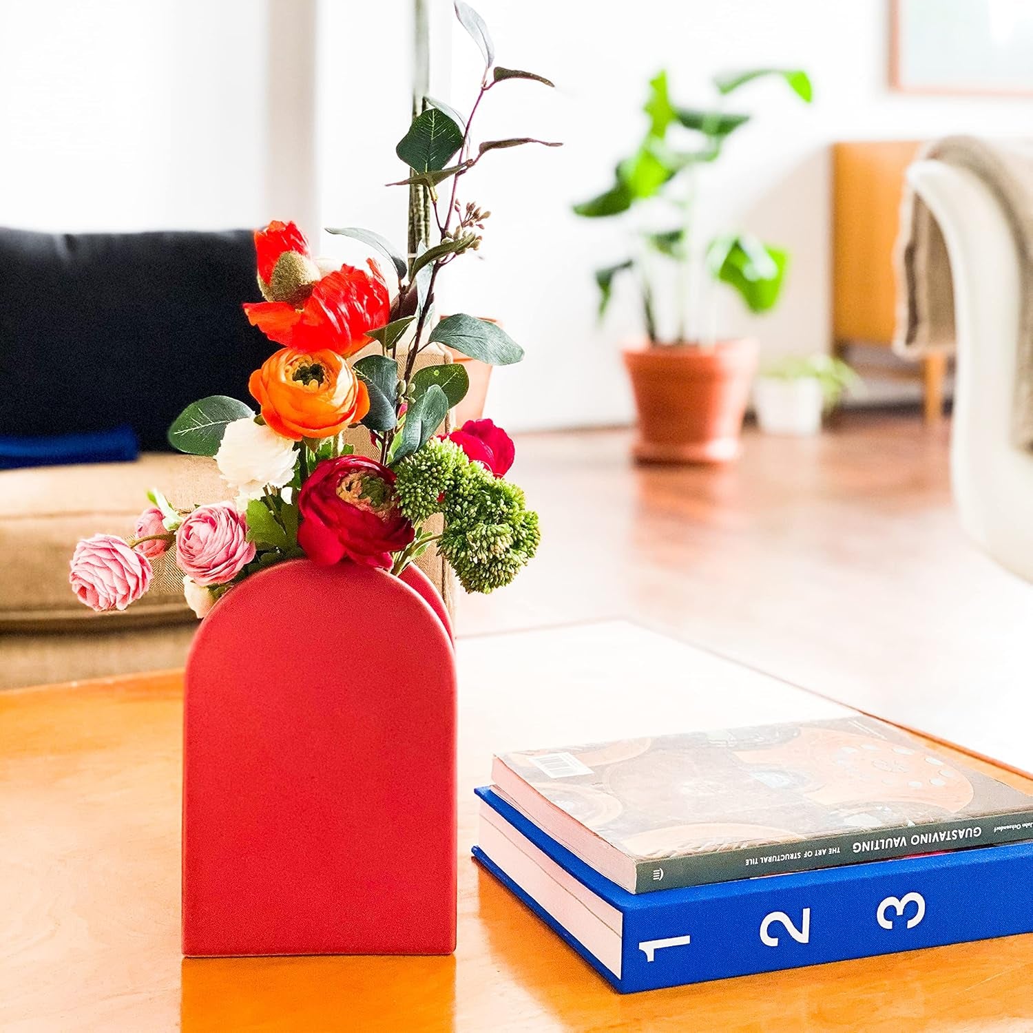 Ceramic Vases for Flowers - Coral Tall | Red Vase, Home Decorations for Living Room, Table Vase, Boho Vase Aesthetic Room Decor, Modern Vase, Vase Set, Decorative Modern Gift