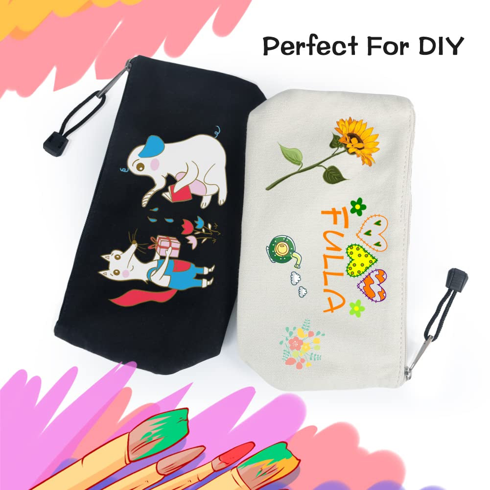Canvas Makeup Bag, 2Pcs Cosmetic Zipper Pouches Travel Organizer Case for Brush Purse Diaper Bag Tote Bag