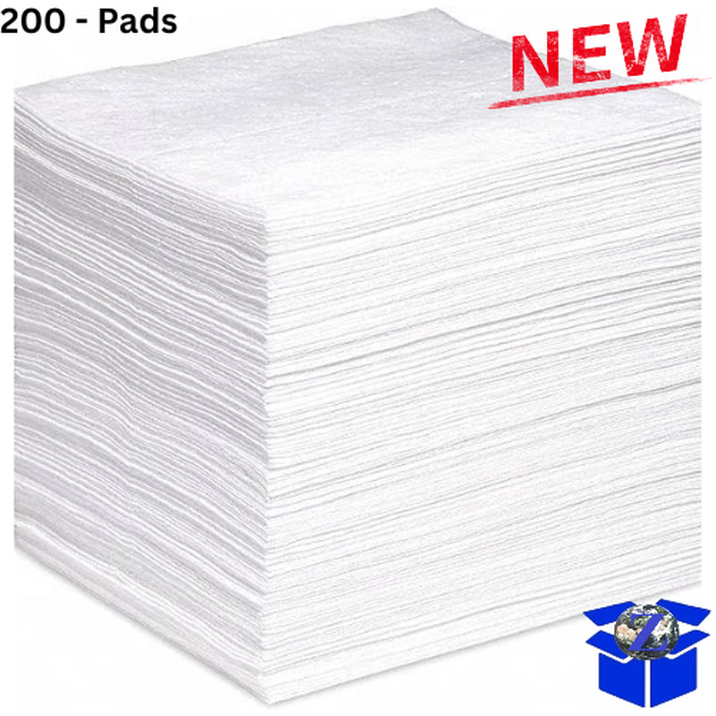 200 Oil Spill Absorbent Pads Contractor Grade Polypropylene 15" W X 18" L, White