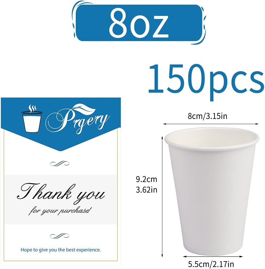 [150 Pack] Paper Cups 8 Oz, Disposable Paper Coffee Cup, Hot or Cold Beverage Drinking Paper Cups, Paper Cups for Party, Picnic, BBQ, Travel, and Event(White)