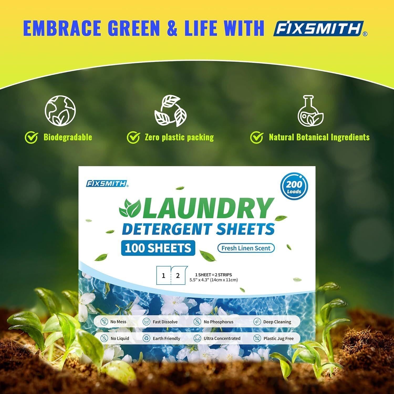 Laundry Detergent Sheets, 200 Loads Fresh Linen Scent Laundry Soap Washing No